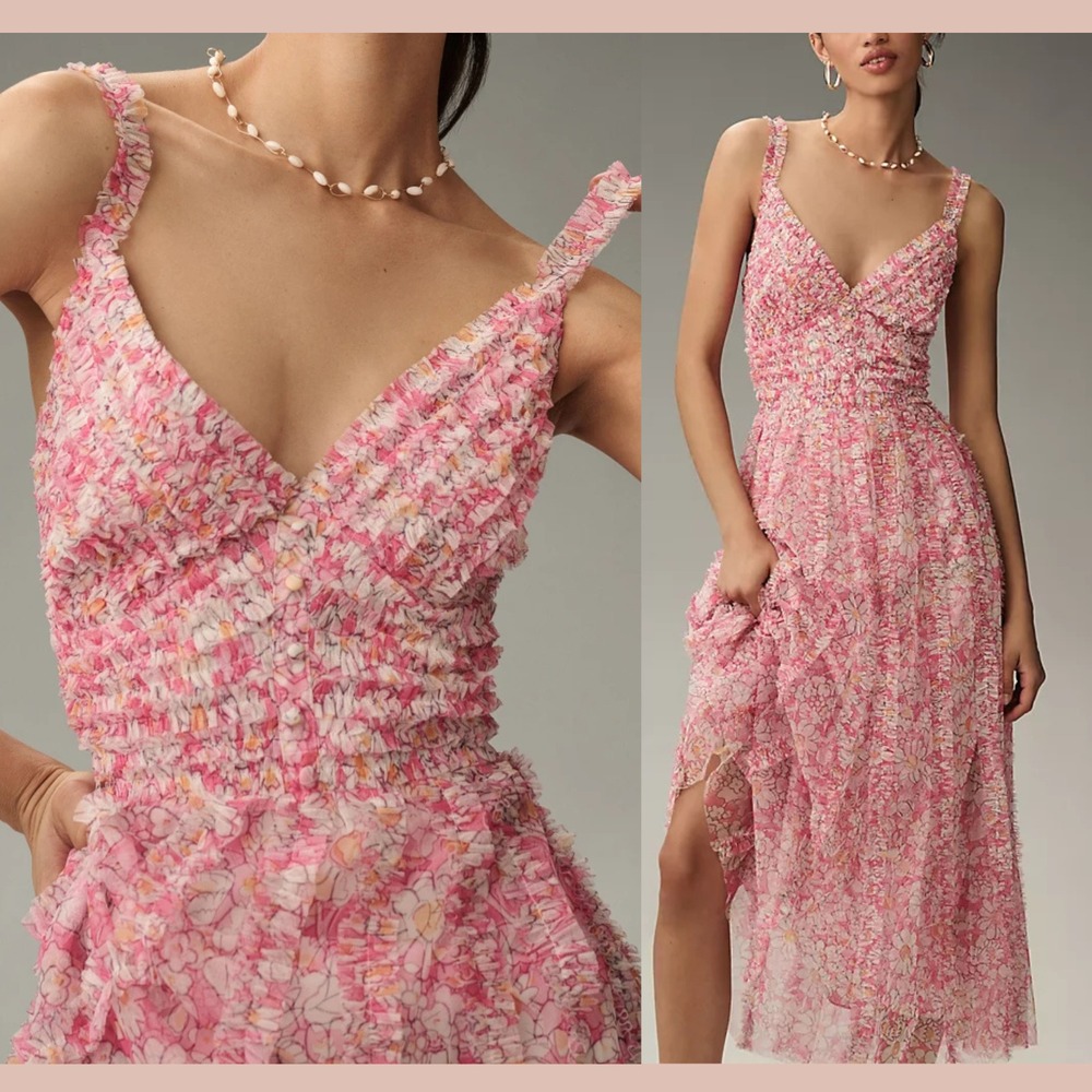 NWT Mac Duggal [ 12 ] 8012 Floral V-Neck Floral A line Midi Dress In Pink #S1938 - Picture 4 of 16